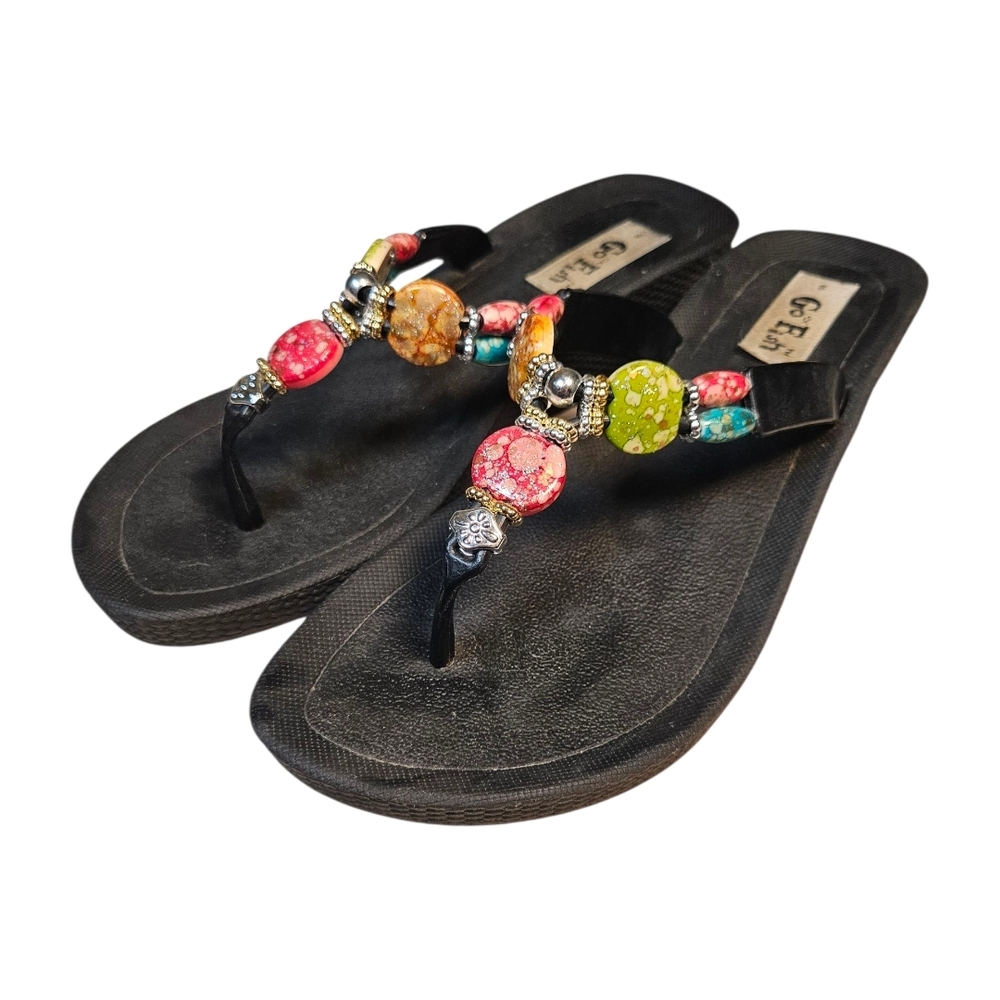 Black Sandals With Multicolr Beads